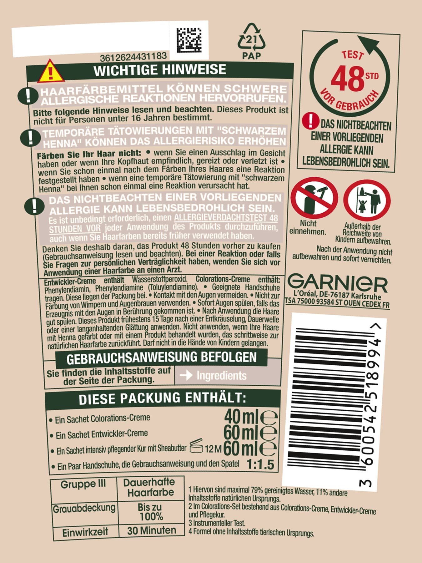 Produktverpackung hinten mit Inhaltsangaben